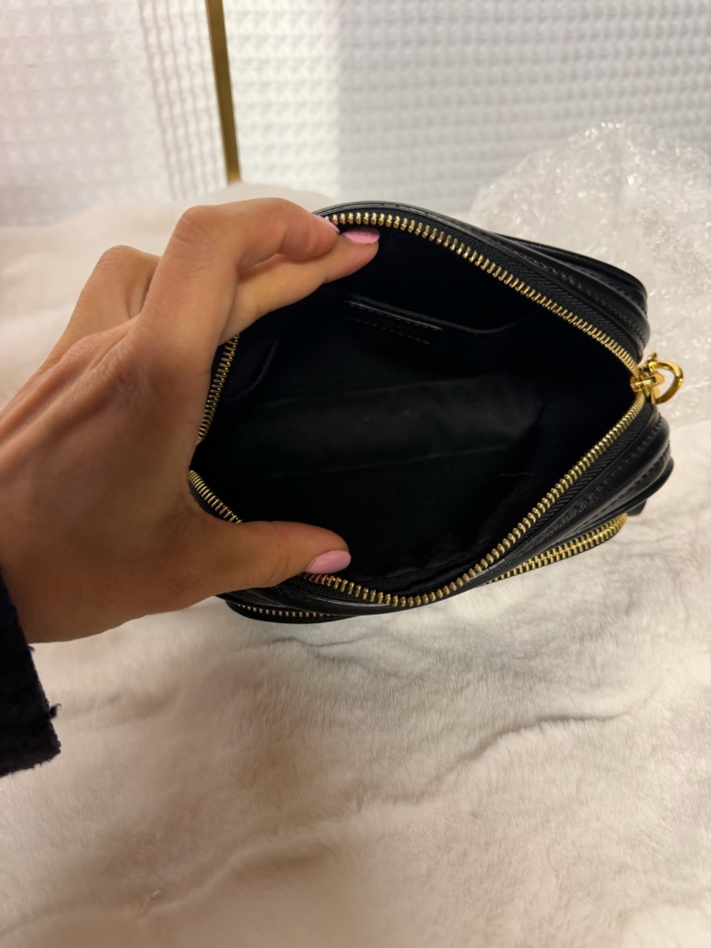 Burberry Monogram Embossed Leather Camera Bag Black Gold Chain Crossbody - Picture 7 of 13